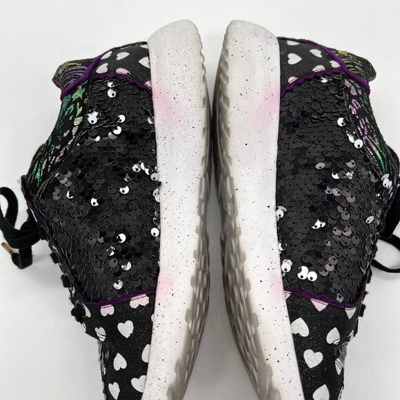 IRREGULAR CHOICE Run The World Sneakers Womens 40 Black Multi Sequined Glitter - Picture 7 of 11